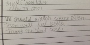 A sweet note Mama wrote to herself about Ellen